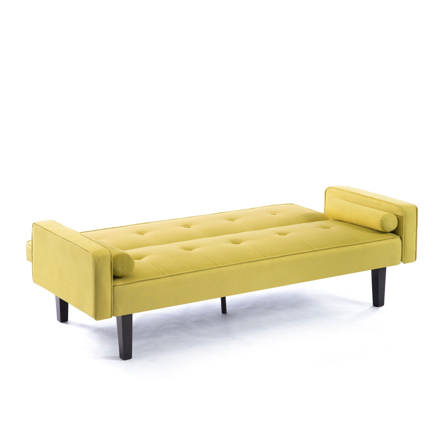 Yellow Convertible 3-seater Futon Sofa Bed with Wood Legs