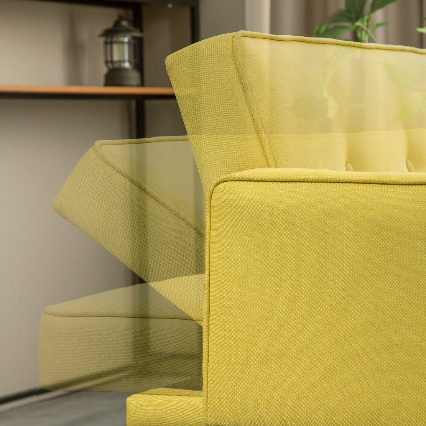 Yellow Convertible 3-seater Futon Sofa Bed with Wood Legs