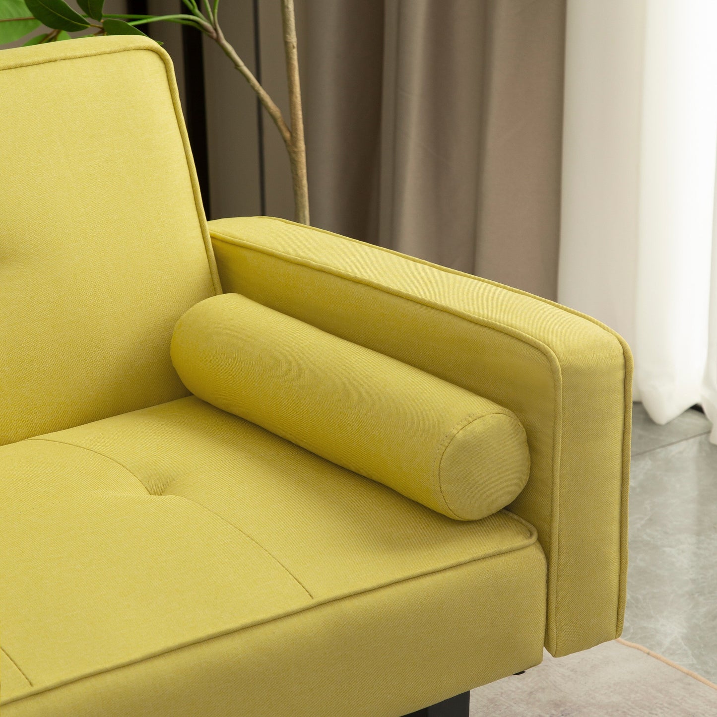 Yellow Convertible 3-seater Futon Sofa Bed with Wood Legs