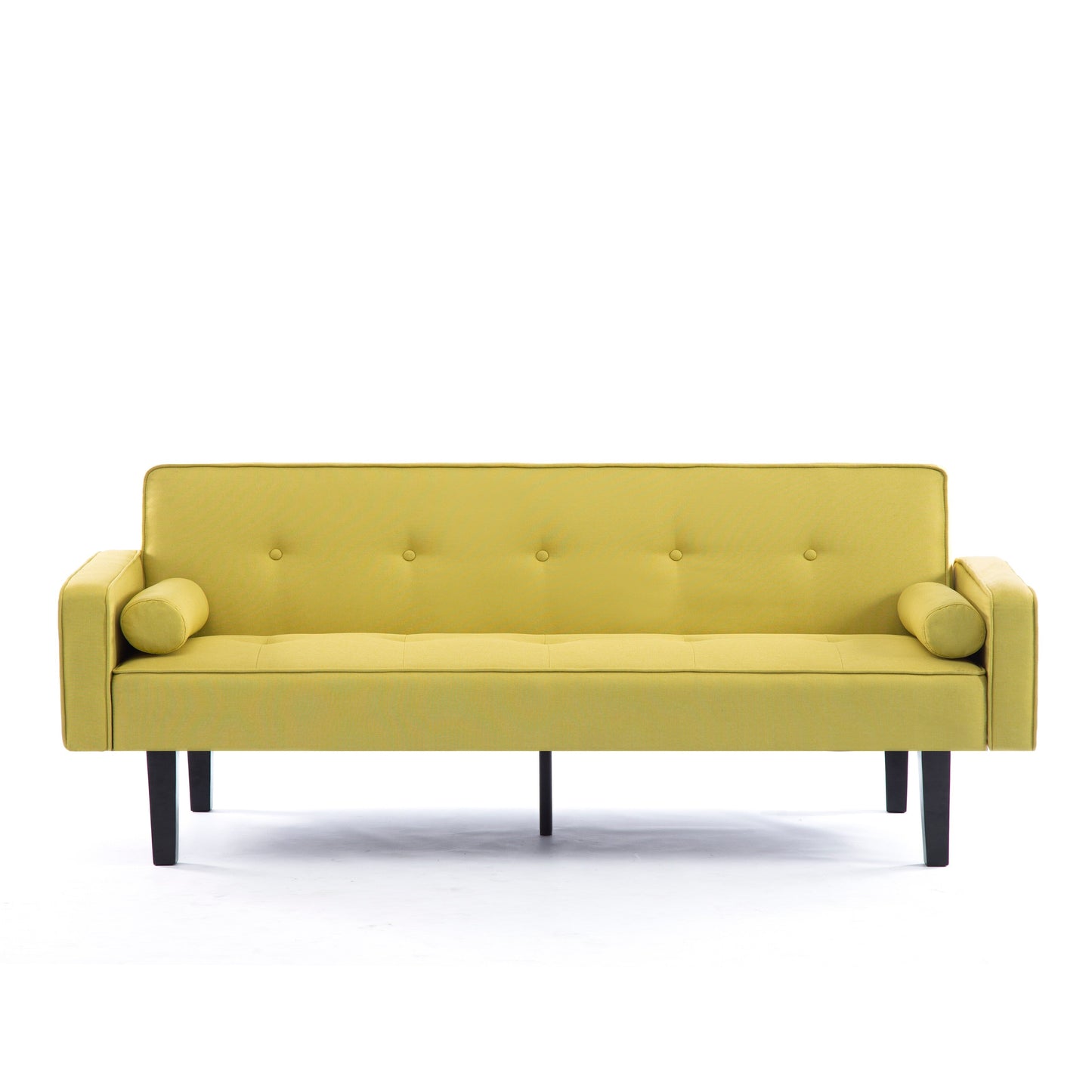 Yellow Convertible 3-seater Futon Sofa Bed with Wood Legs
