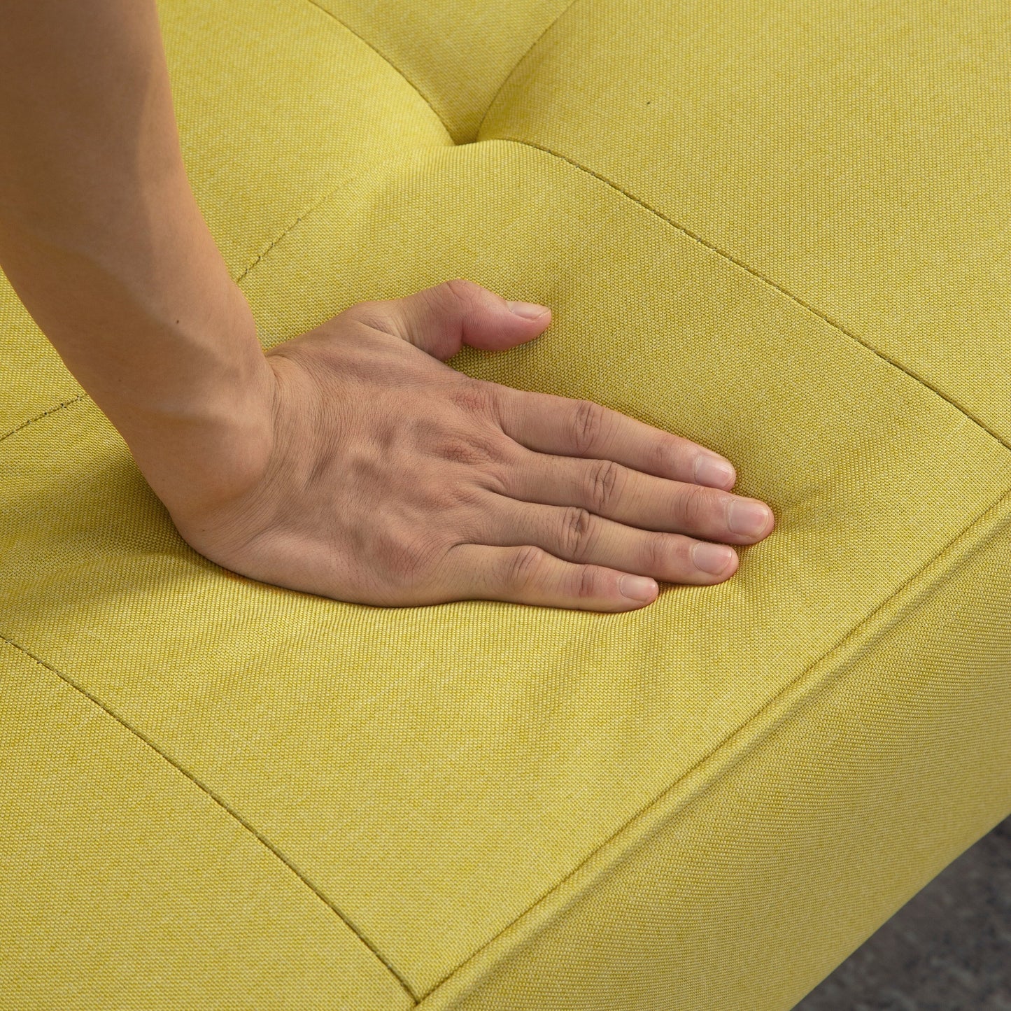 Yellow Convertible 3-seater Futon Sofa Bed with Wood Legs