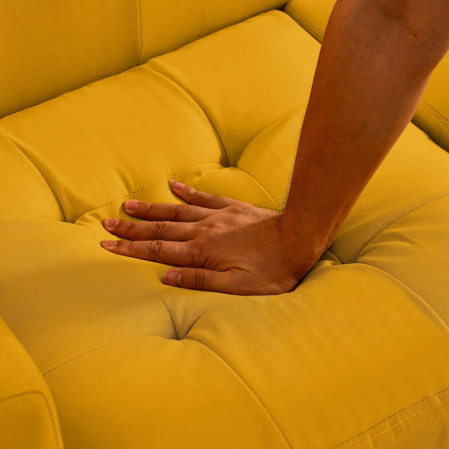 Yellow Foam Button Tufted Loveseat Sofa with Iron Legs