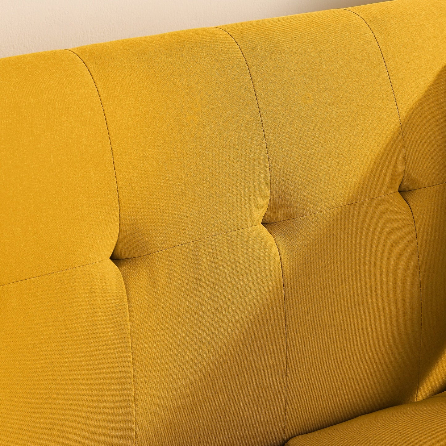 Gelbes Mid Century Modern 53 Polstersofa mit Schaumstoffknöpfen und gepolsterten Beinen aus massivem Eisen für das Wohnzimmer