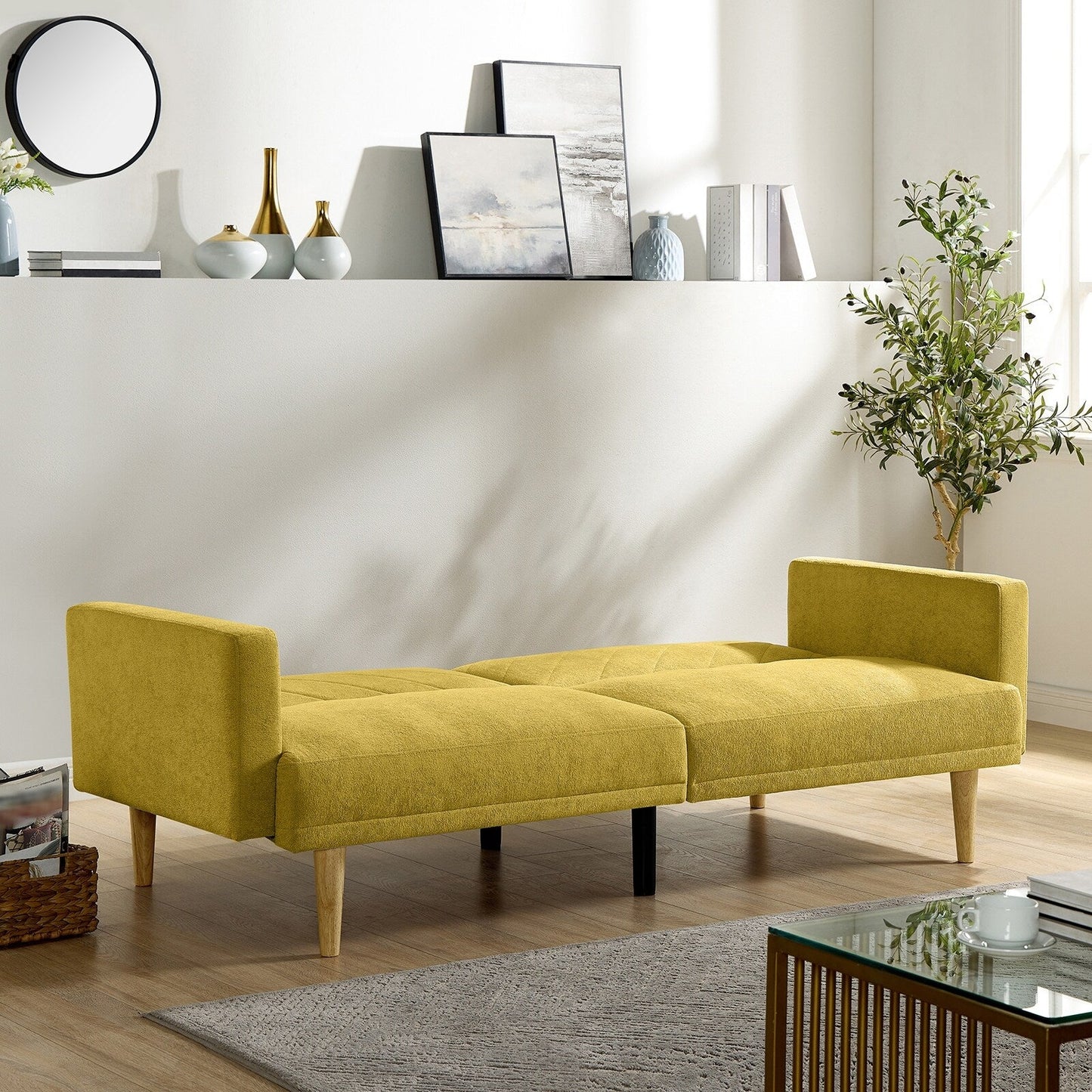 Yellow Snowflake Velvet Futon Sofa Bed