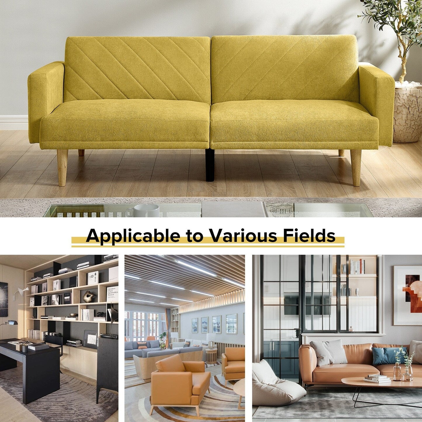 Yellow Snowflake Velvet Futon Sofa Bed