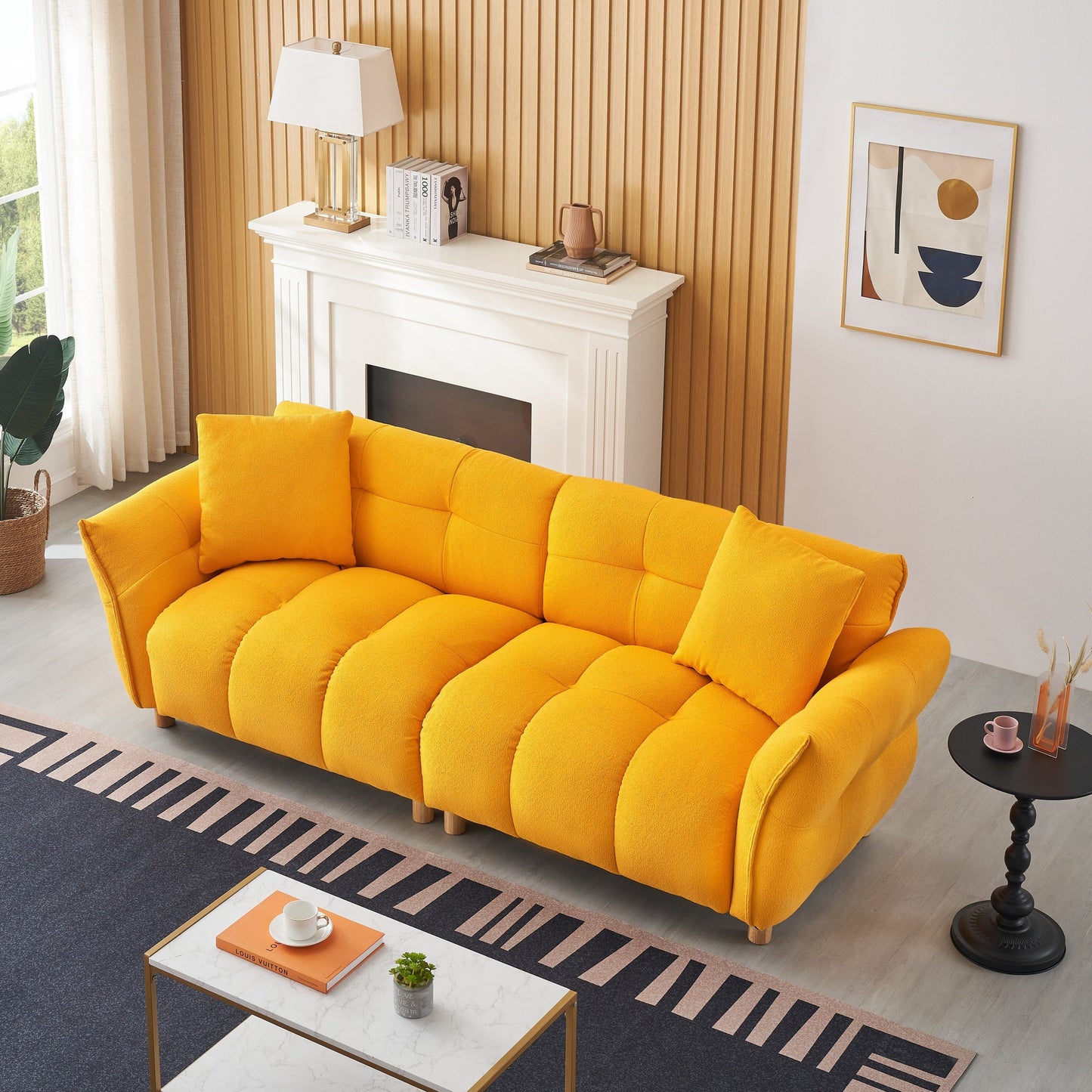 Yellow Teddy Upholstered 3-seater Sofa with Matching Pillows