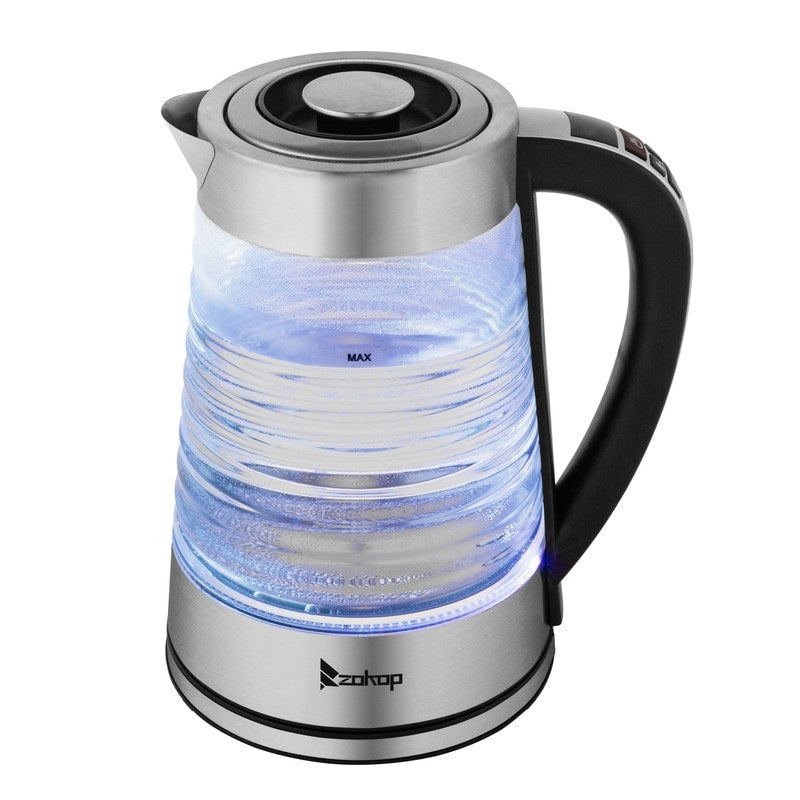 ZOKOP 0,58 Gallonen 1200 W Wasserkocher aus Borosilikatglas mit elektronischem Griff