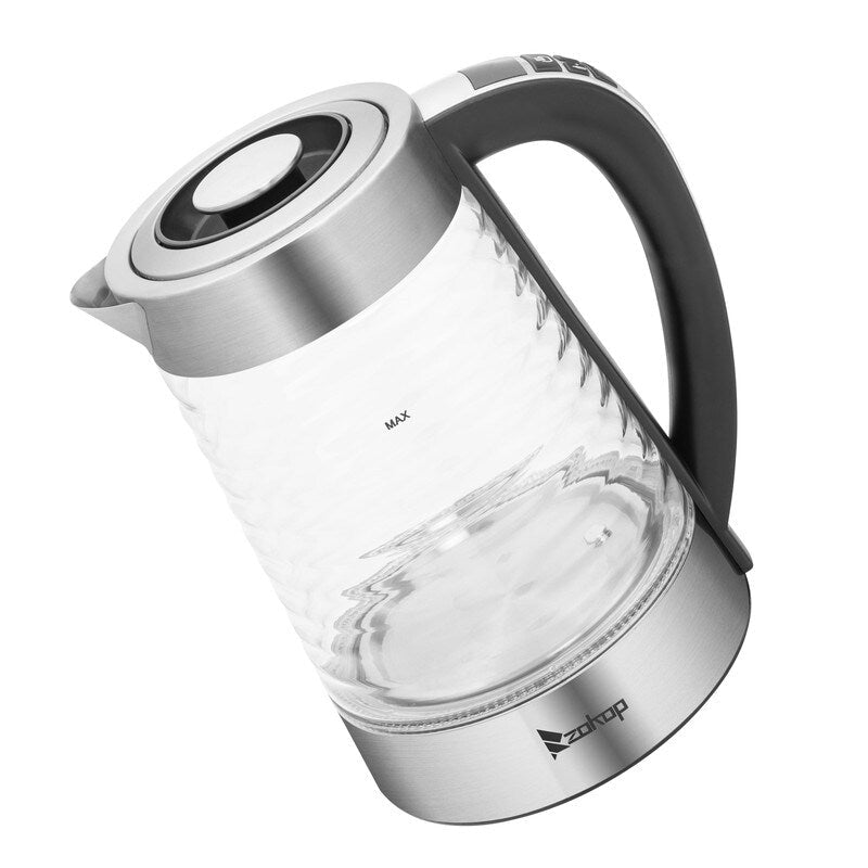 ZOKOP 0,58 Gallonen 1200 W Wasserkocher aus Borosilikatglas mit elektronischem Griff