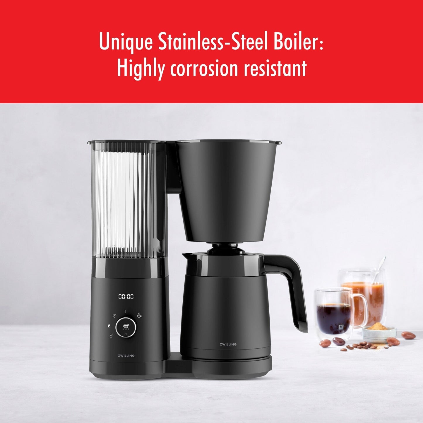 Zwilling Enfinigy Filterkaffeemaschine mit Thermokaraffe für 10 Tassen, ausgezeichnet mit dem SCA Golden Cup Standard – 2,5 qt