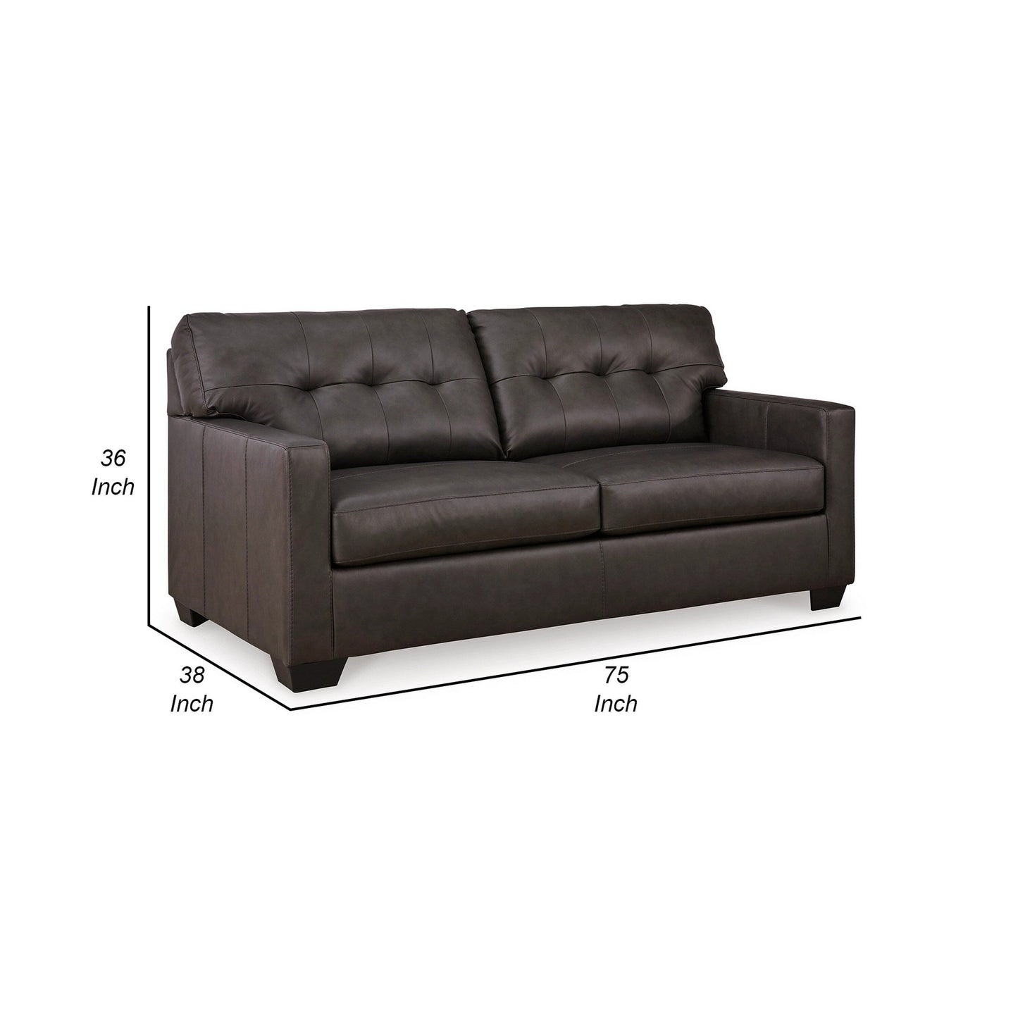 Zada Full Size Sofa Sleeper, Dark Brown Faux and Real Leather, 74 Inch