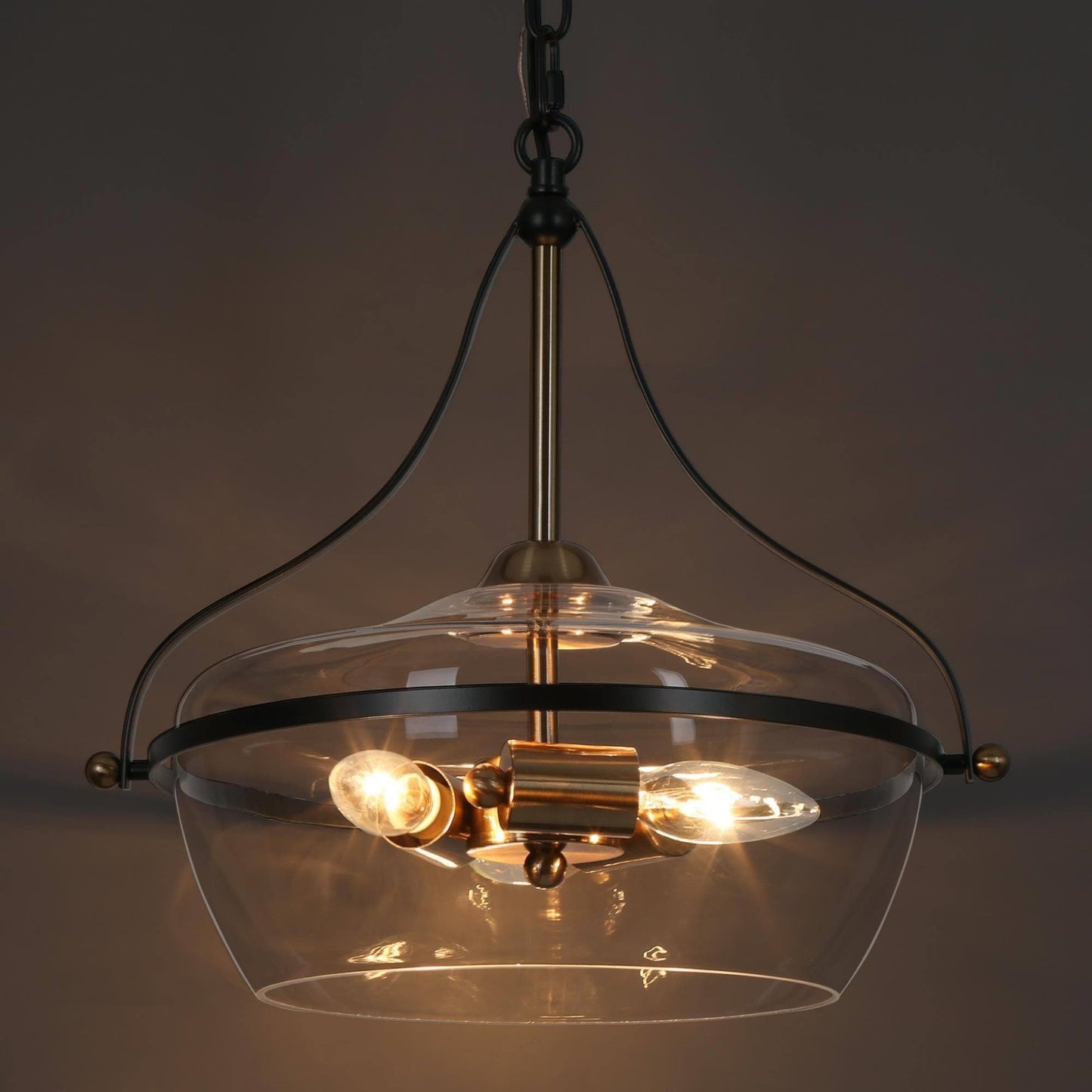 Zelena Moderner Bauernhaus-Kronleuchter in Schwarzgold, 3-flammig, Glas-Pendelleuchte für Kücheninsel, Esszimmer