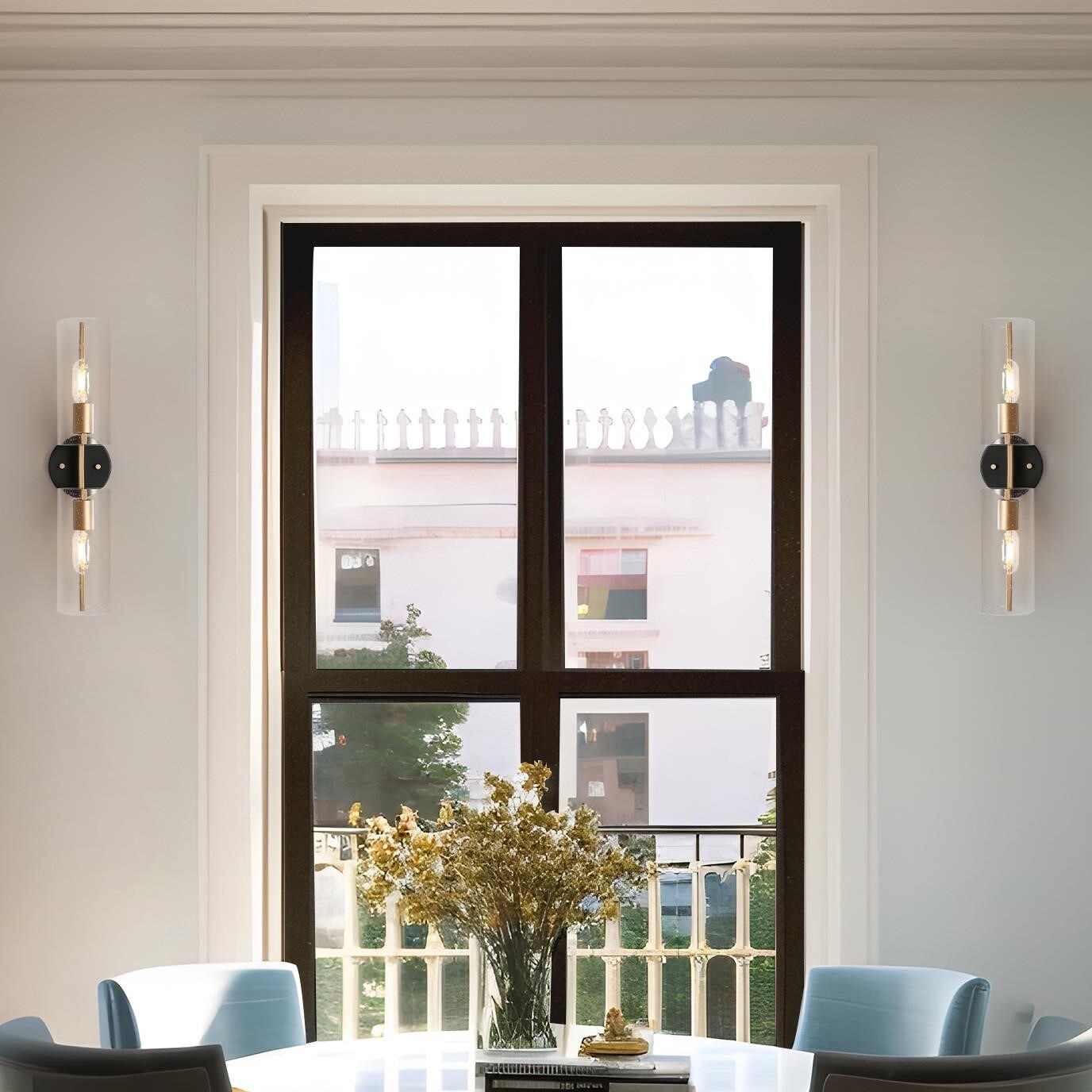 Zenith Moderner Bauernhaus-Zylinder-Wandleuchter aus gesätem Glas im Übergangsstil für Badezimmer