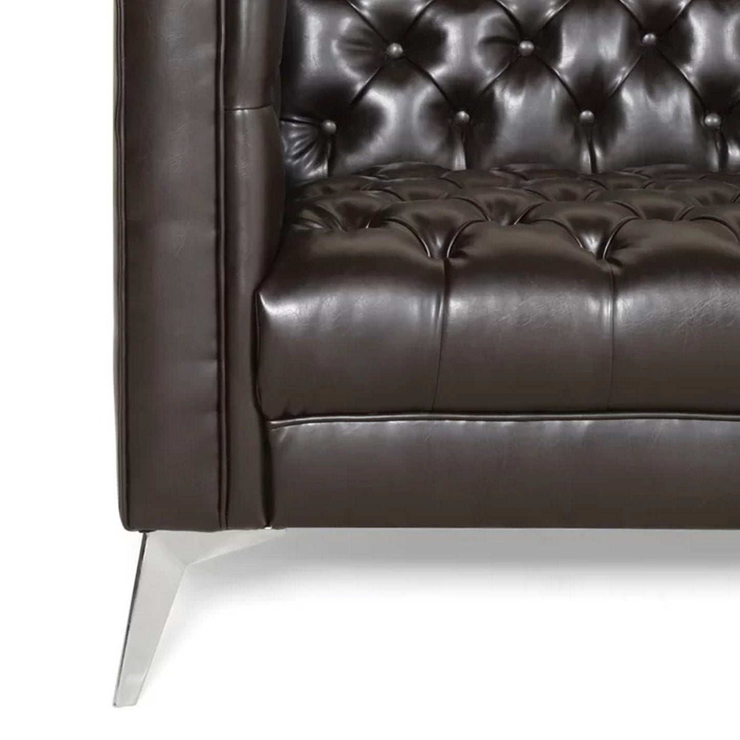 Zexy Sofa, 3 Seater Button Tufted Chesterfield Rich Brown Faux Leather