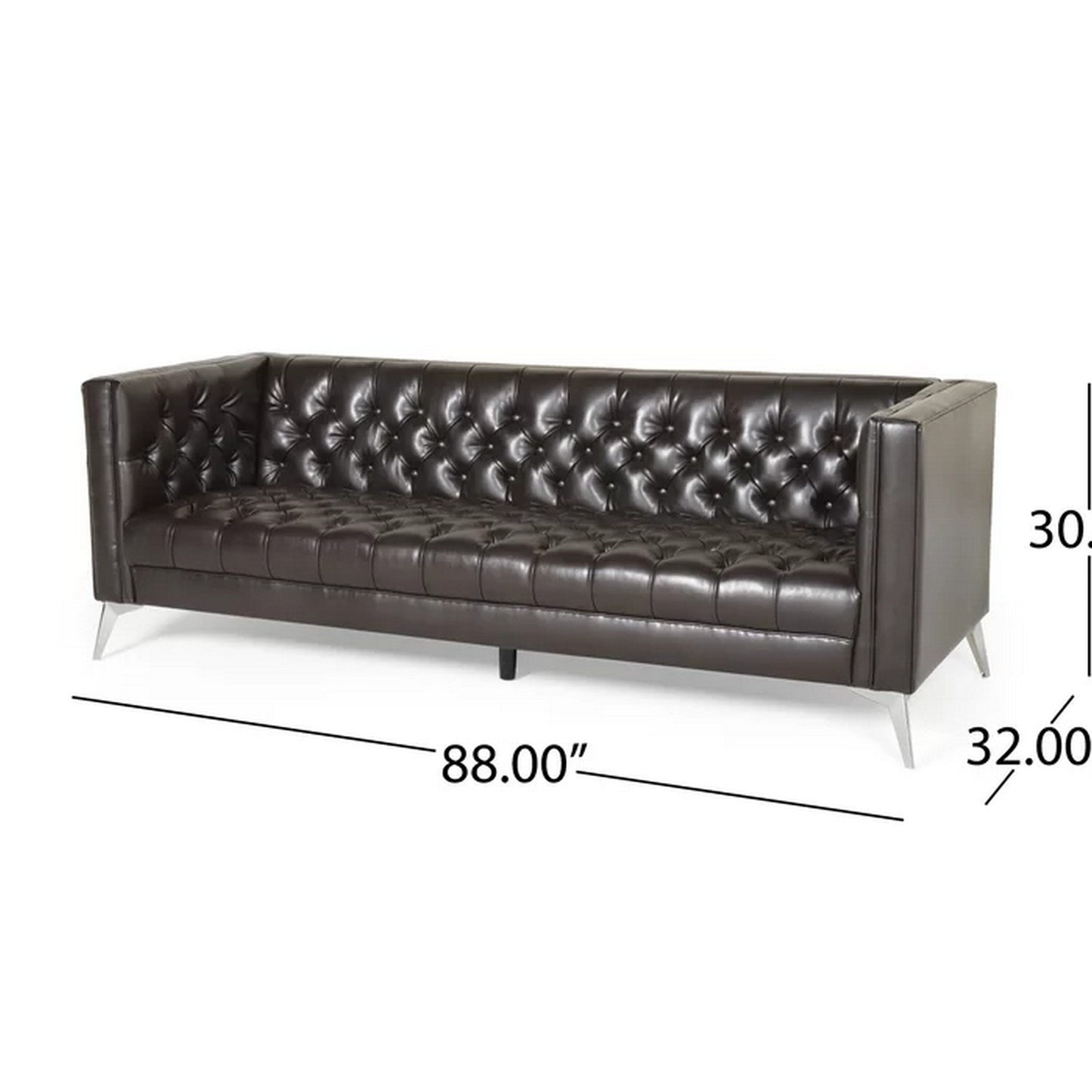 Zexy Sofa, 3 Seater Button Tufted Chesterfield Rich Brown Faux Leather