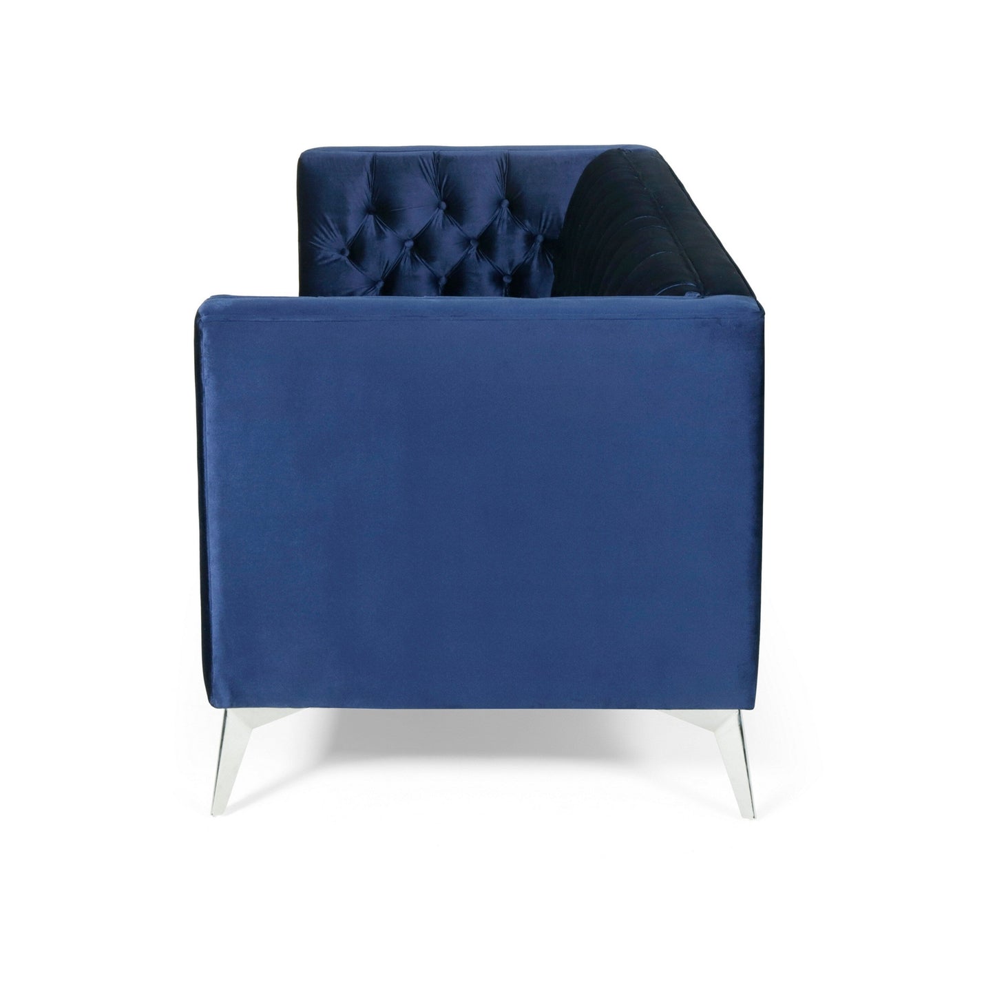 Zexy Sofa, 3 Seater Chesterfield Button Tuft Tuxedo Arms, Blue Velvet