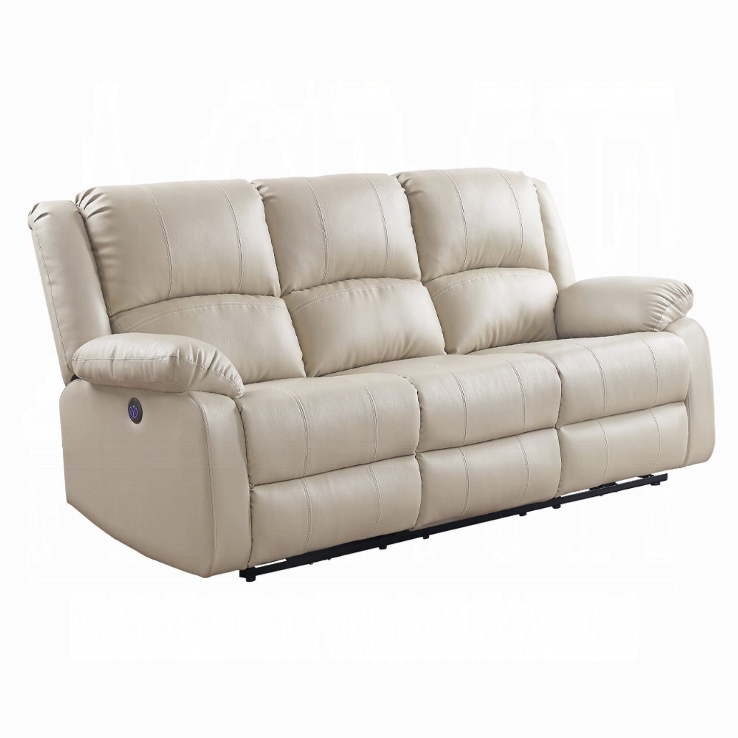 Zuru Power Reclining Sofa, 78 Inch, Pillowed Arms, Beige Faux Leather