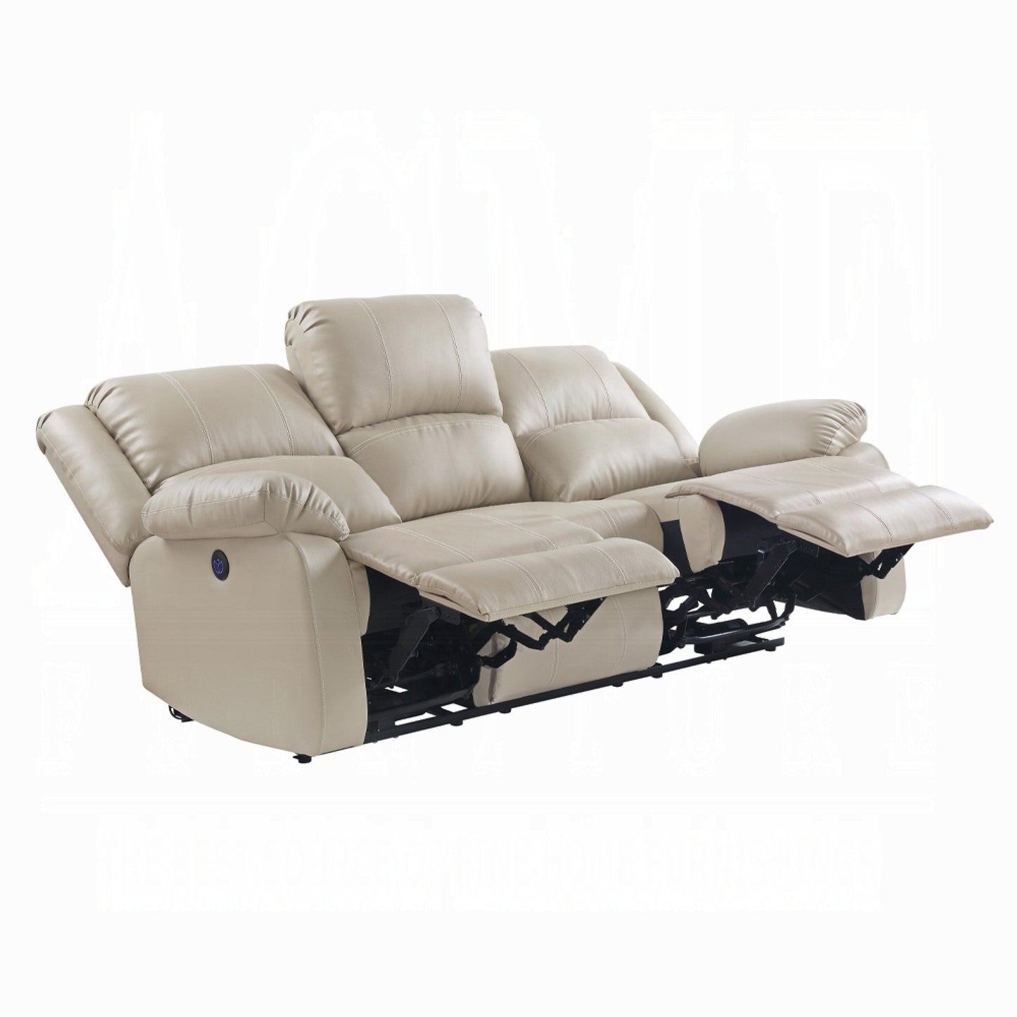 Zuru Power Reclining Sofa, 78 Inch, Pillowed Arms, Beige Faux Leather