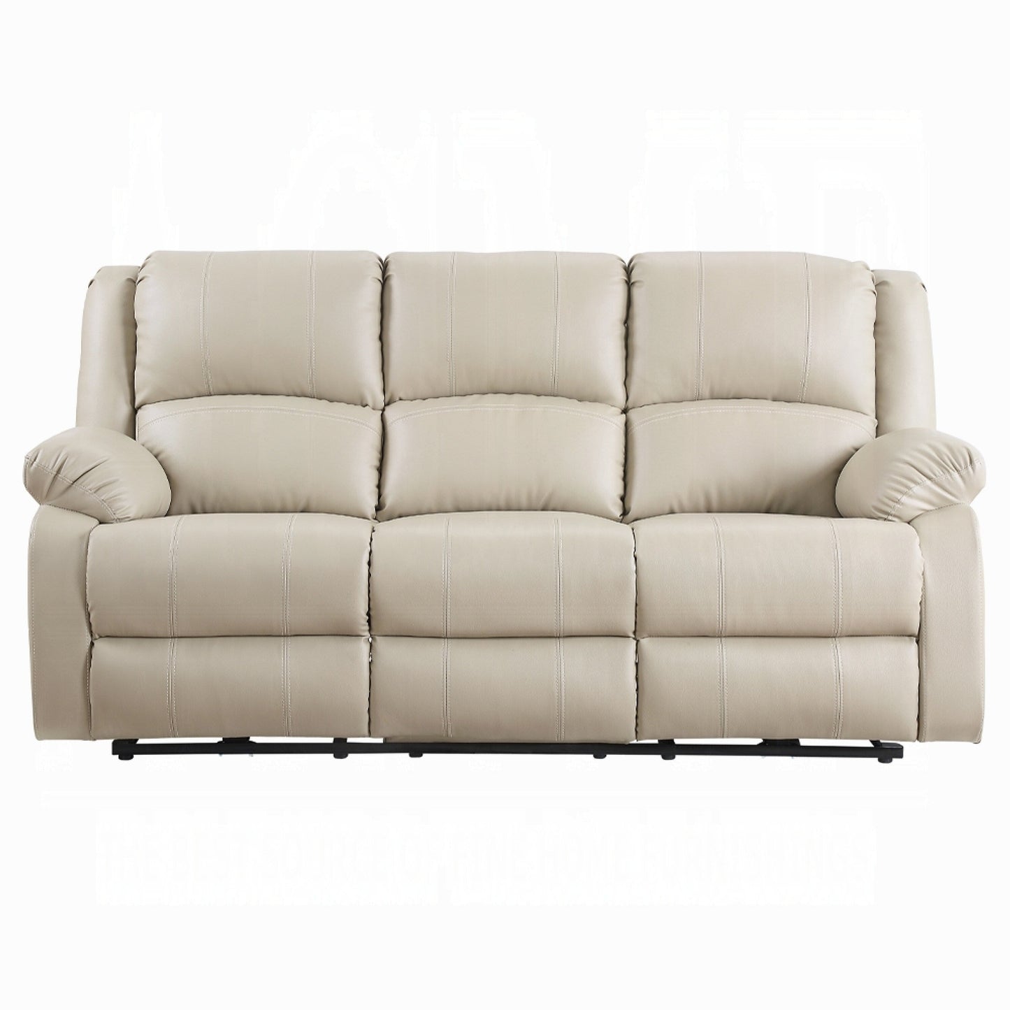 Zuru Power Reclining Sofa, 78 Inch, Pillowed Arms, Beige Faux Leather