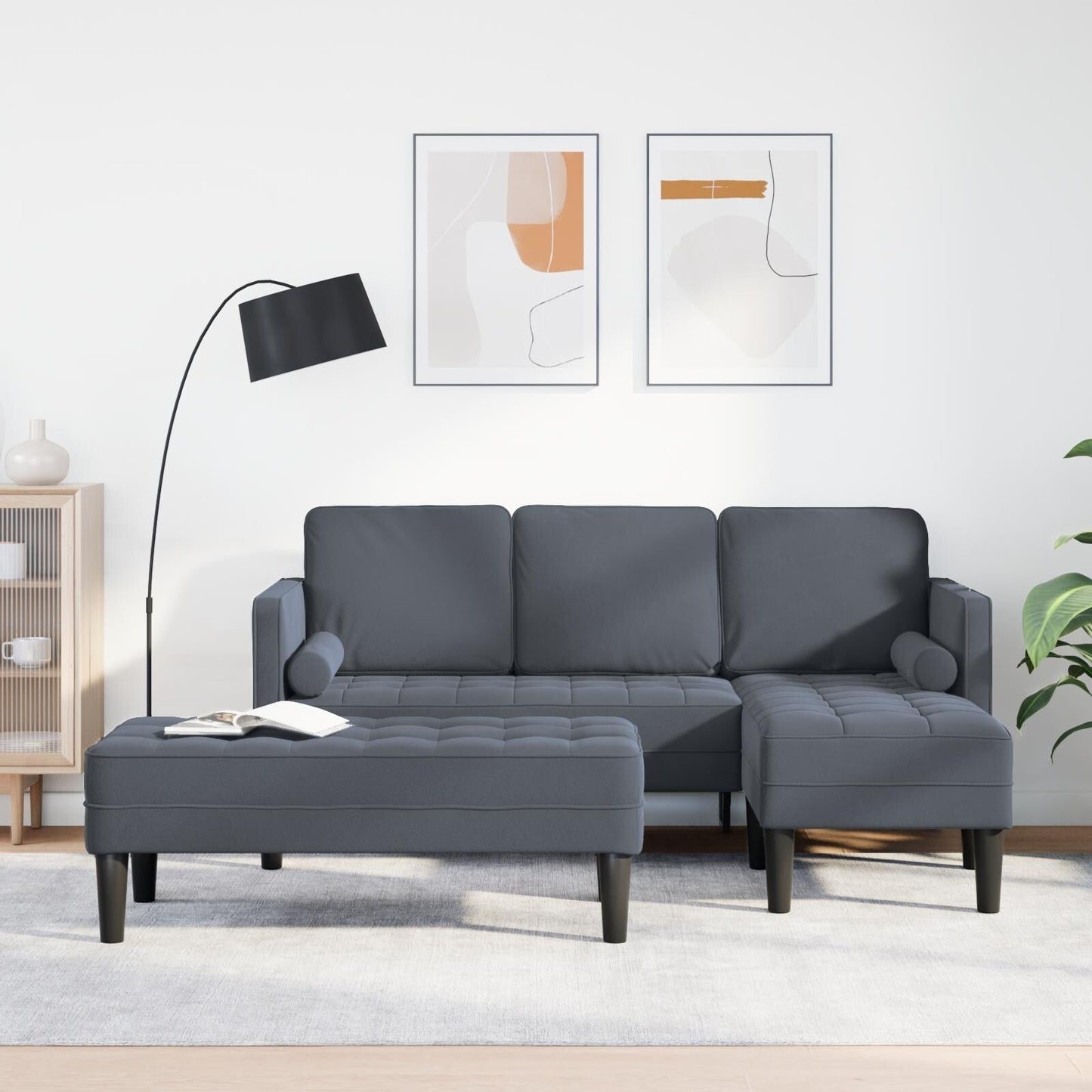 vidaXL Garden Sofa L-Shaped Black/Dark Grey/Light Grey Velvet - 68.1 x 51.6 x 26.4