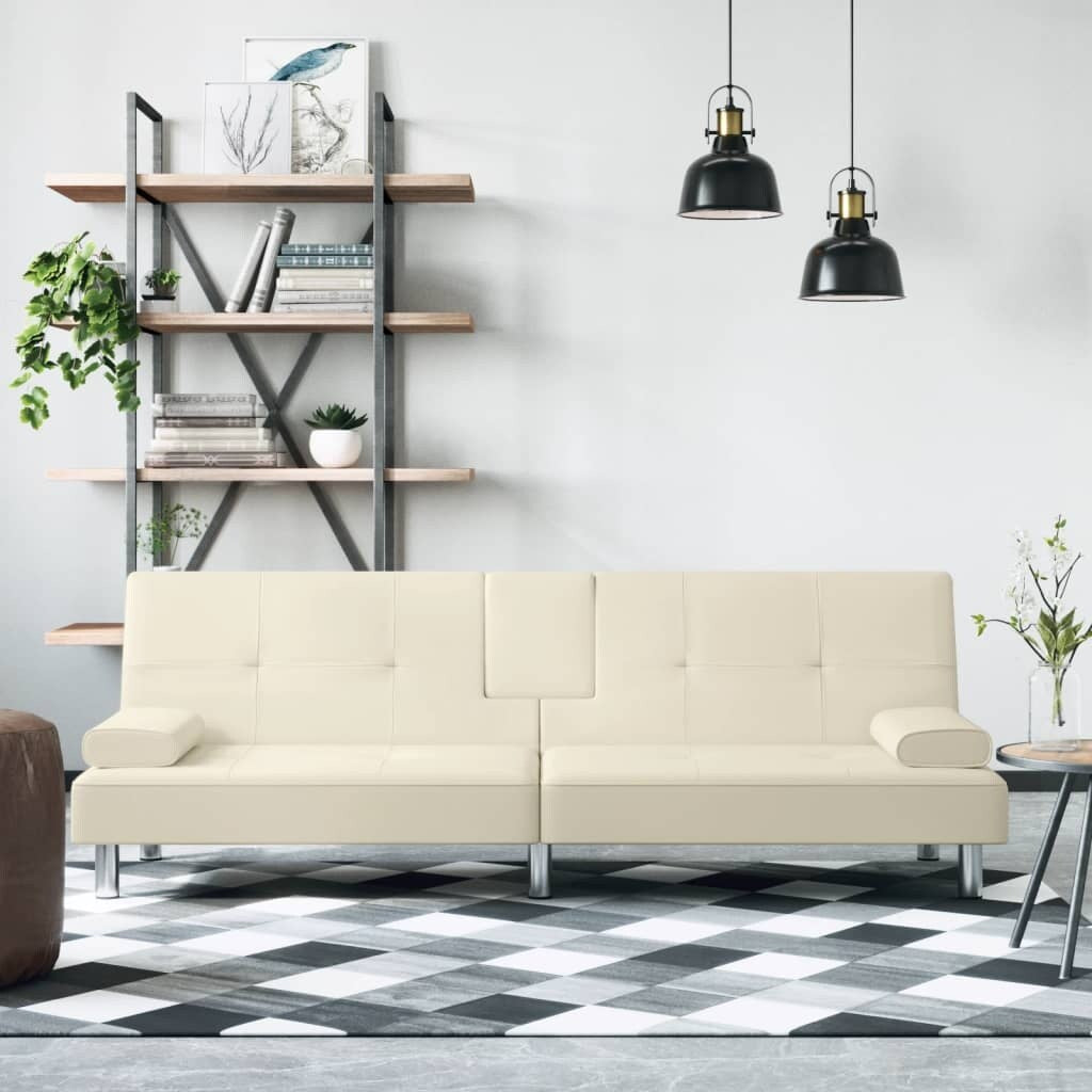 vidaXL Sofa Bed Foldable Sleeper Sofa Couch Bed with Cup Holders Faux Leather - 78.7 x 35 x 27.6