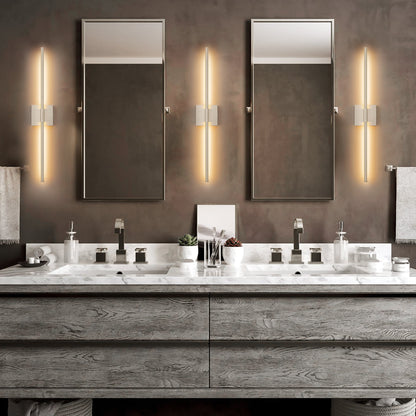 1-flammige, moderne, lange, lineare Wandleuchte in Schwarz/Gold/Nickel, dimmbare LED-Badezimmer-Waschtischleuchte