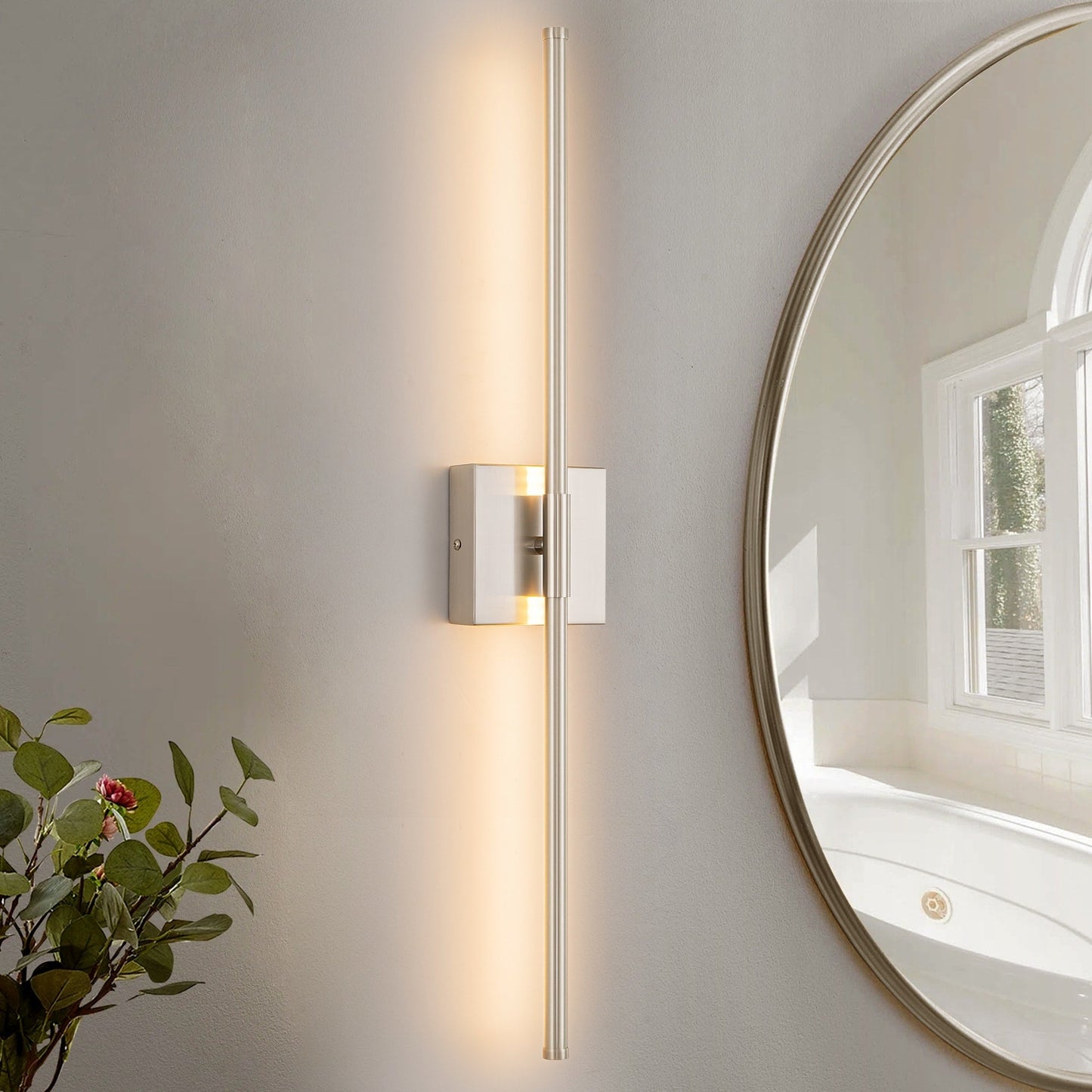 1-flammige, moderne, lange, lineare Wandleuchte in Schwarz/Gold/Nickel, dimmbare LED-Badezimmer-Waschtischleuchte