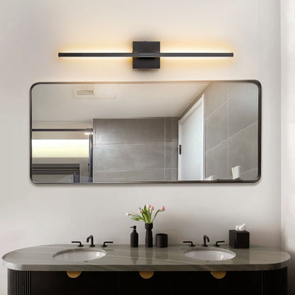 1-flammige, moderne, lange, lineare Wandleuchte in Schwarz/Gold/Nickel, dimmbare LED-Badezimmer-Waschtischleuchte