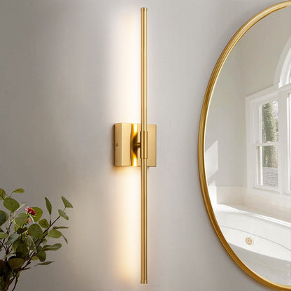 1-flammige, moderne, lange, lineare Wandleuchte in Schwarz/Gold/Nickel, dimmbare LED-Badezimmer-Waschtischleuchte