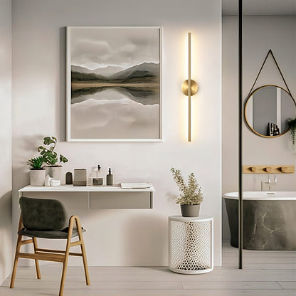 1-flammige, moderne, lange, lineare Wandleuchte in Schwarz/Gold/Nickel, dimmbare LED-Badezimmer-Waschtischleuchte