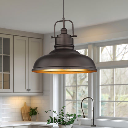 1-flammige Industrie-Pendelleuchte im Landhausstil aus Metall mit Kuppel, Finish in geölter Bronze