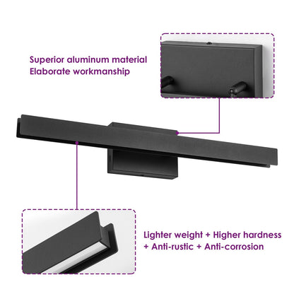 Moderne, lineare, schwarze Badezimmer-Waschtischleuchte mit 1 Licht, Farbwechsel, dimmbar, drehbar, integrierte LED-Wandleuchte