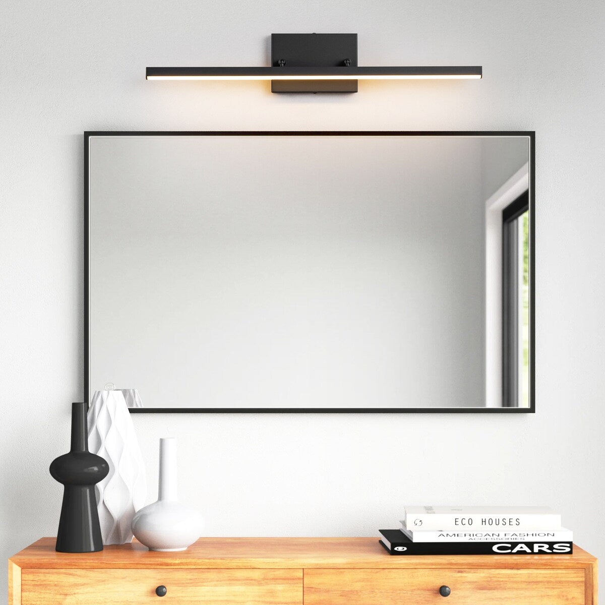 Moderne, lineare, schwarze Badezimmer-Waschtischleuchte mit 1 Licht, Farbwechsel, dimmbar, drehbar, integrierte LED-Wandleuchte