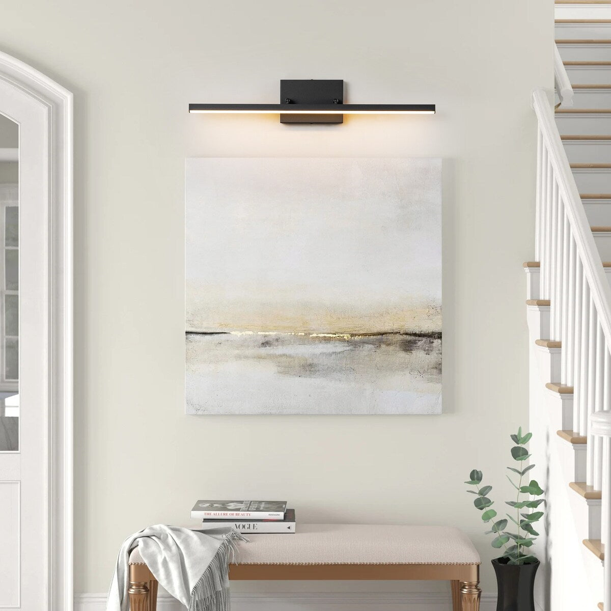 Moderne, lineare, schwarze Badezimmer-Waschtischleuchte mit 1 Licht, Farbwechsel, dimmbar, drehbar, integrierte LED-Wandleuchte