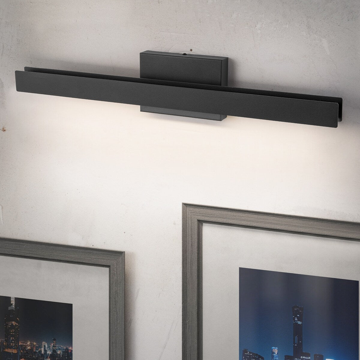 Moderne, lineare, schwarze Badezimmer-Waschtischleuchte mit 1 Licht, Farbwechsel, dimmbar, drehbar, integrierte LED-Wandleuchte