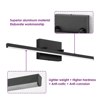 Moderne, lineare, schwarze Badezimmer-Waschtischleuchte mit 1 Licht, Farbwechsel, dimmbar, drehbar, integrierte LED-Wandleuchte