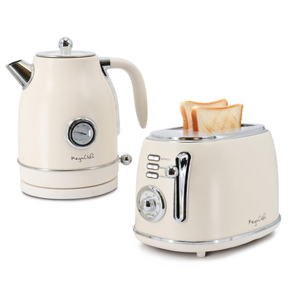 1,7-Liter-Kombination aus elektrischem Teekessel und 2-Scheiben-Toaster in Mattcreme