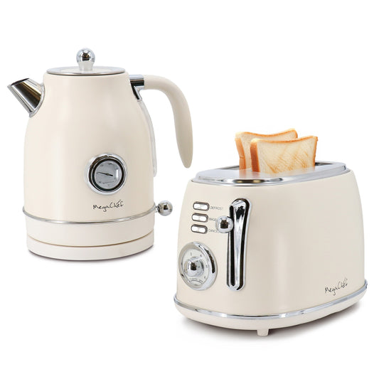 1,7-Liter-Kombination aus elektrischem Teekessel und 2-Scheiben-Toaster in Mattcreme