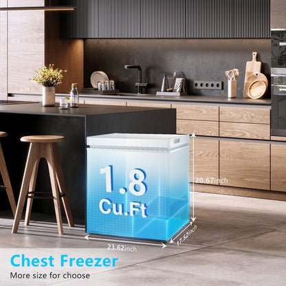1,8 Kubikfuß Gefriertruhe mit herausnehmbarem Korb, Bodenablauf, 7-stufigem Thermostat, freistehendes Design für Haus und Wohnung