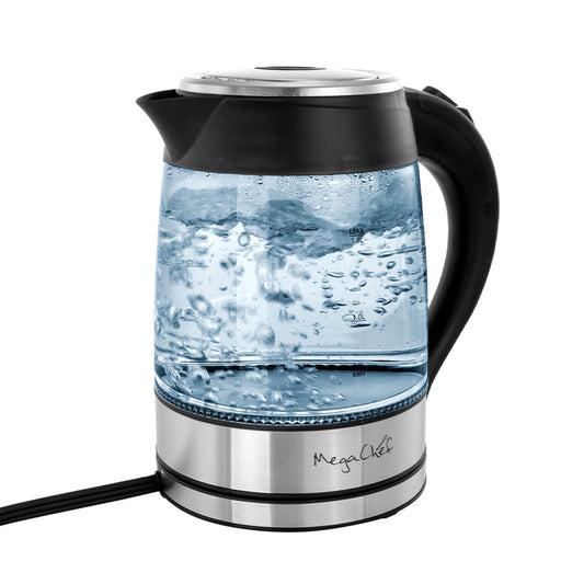 1,8 l elektrischer Teekessel aus Glas mit Schnellkochfunktion, kabellos, silberfarben