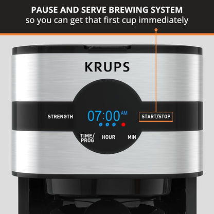 Digitale Kaffeemaschine für 10 Tassen, schwarzer Edelstahl, programmierbares Brühen, automatische Pause und Servierfunktion