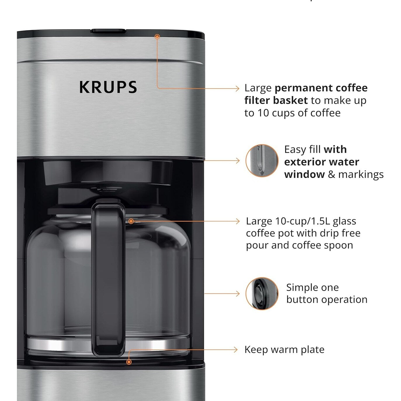 Filterkaffeemaschine für 10 Tassen, Digitalanzeige, Edelstahl-Finish, programmierbarer Timer, automatische Abschaltung