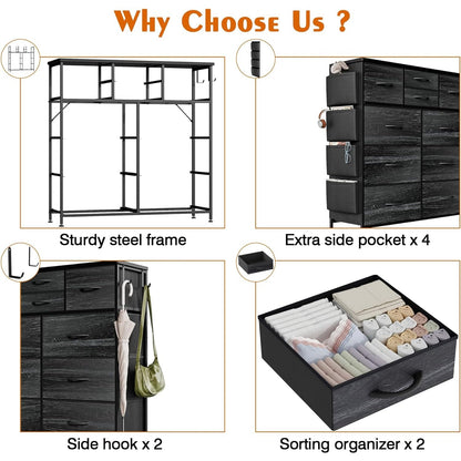 Kommode mit 10 Schubladen, Stoffschrank, Aufbewahrungsturm, Organizer, Schlafzimmer