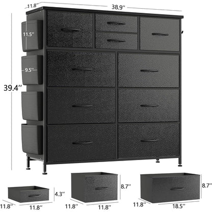 Kommode mit 10 Schubladen, Stoffschrank, Aufbewahrungsturm, Organizer, Schlafzimmer