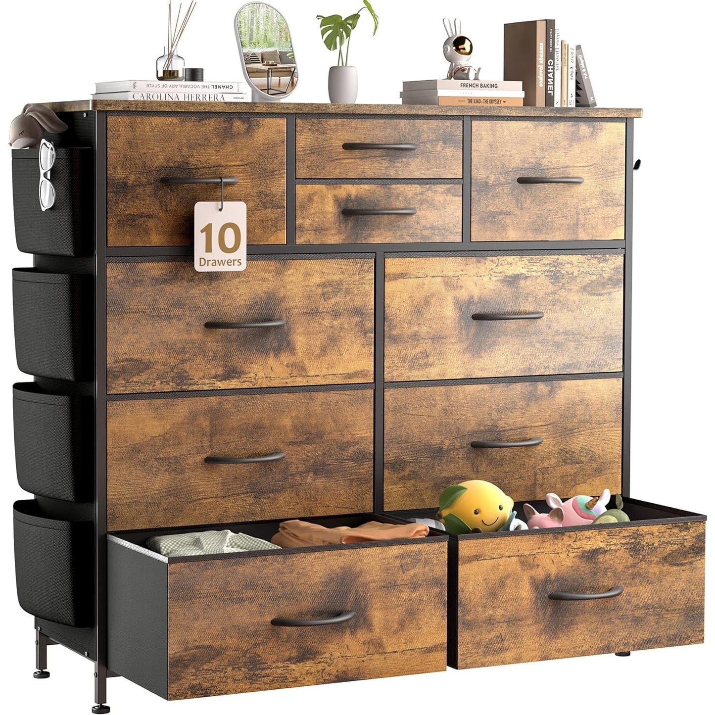 Kommode mit 10 Schubladen, Stoffschrank, Aufbewahrungsturm, Organizer, Schlafzimmer