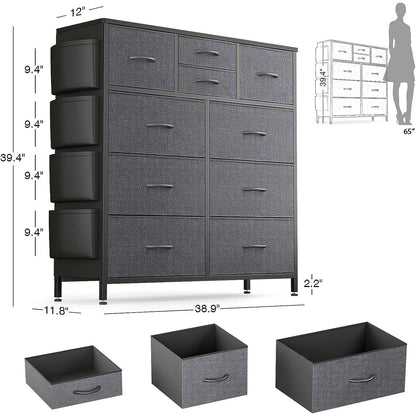 Kommode mit 10 Schubladen, Stoffschrank, Aufbewahrungsturm, Organizer, Schlafzimmer