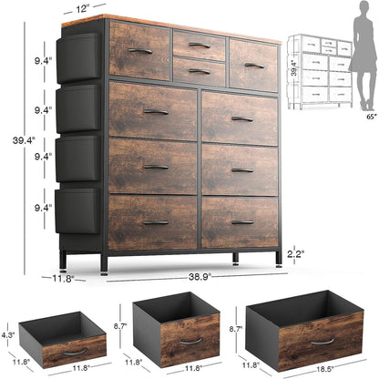 Kommode mit 10 Schubladen, Stoffschrank, Aufbewahrungsturm, Organizer, Schlafzimmer