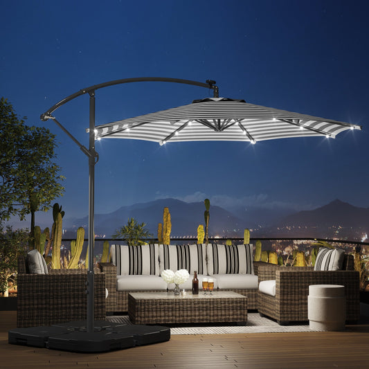 10 Fuß solarbetriebener beleuchteter Terrassenschirm mit Standfuß