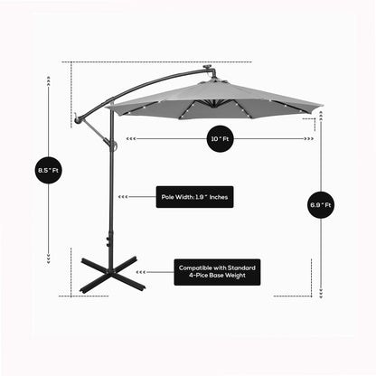 10 Fuß solarbetriebener beleuchteter Terrassenschirm mit Standfuß