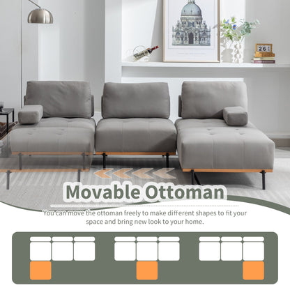 100,7'' L-förmiges Stoffsofa mit beweglichem Ottoman und Metallbeinen