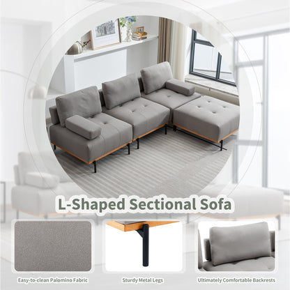 100,7'' L-förmiges Stoffsofa mit beweglichem Ottoman und Metallbeinen